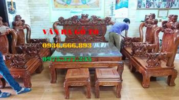 Bàn ghế gỗ| Bàn ghế nghê đỉnh gỗ hương tay 12 bộ 8 món