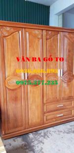 Tủ quần áo 3 buồng 4 cánh gỗ gõ đỏ