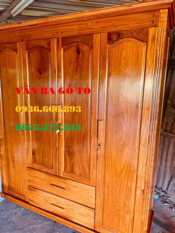 Tủ quần áo 3 buồng 4 cánh gỗ gõ đỏ